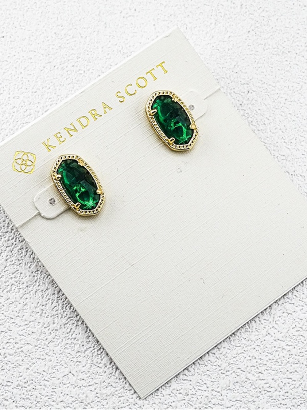 Kendra Scott Gold Emerald Glass Stone Stud Earrings